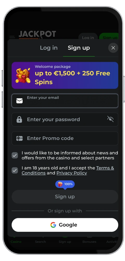 JackpotRaider register